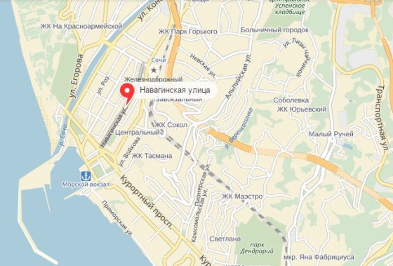 Навагинская улица на карте Сочи