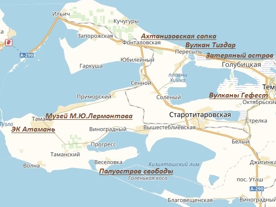 Карта достопримечательностей Таманского полуострова