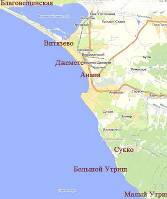 Карта Анапы и ее окресностей